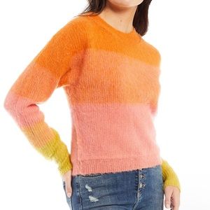Free People Autumn Skye Colorblock Wool Blend Fluffy Crewneck Sweater Size S